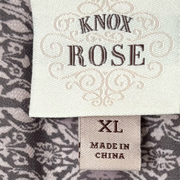 Knox Rose Womens Boho Purple Off-White Floral Print Blouse V-Neck Tassels XL - Picture 3 of 4